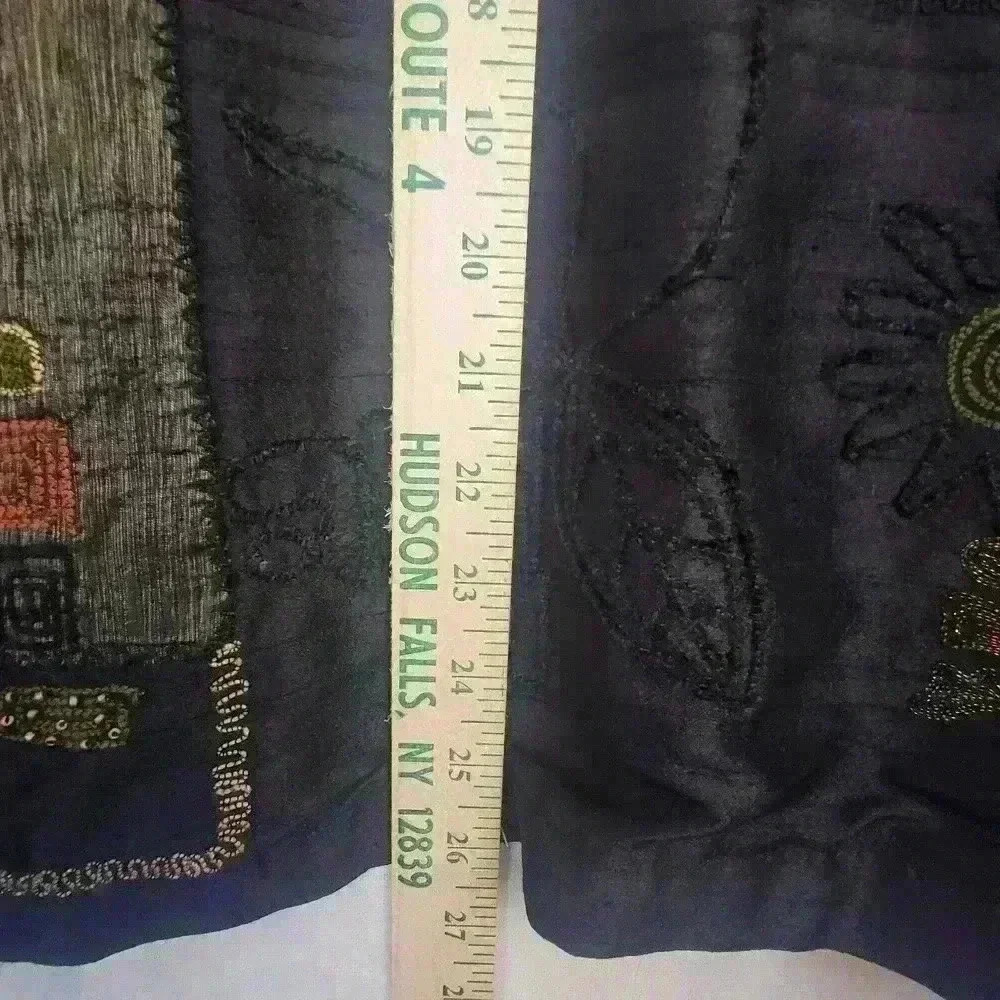 Vtg Chicos 3 Black Brown Silk Embroidered Asian Symbols Button Jacket Size XL - Picture 8 of 10